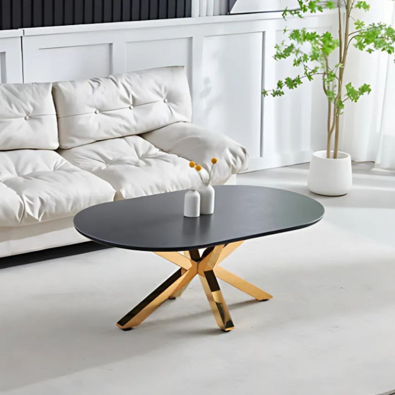 Table basse ovale avec pied central doré Table basse ovale avec pied central doré