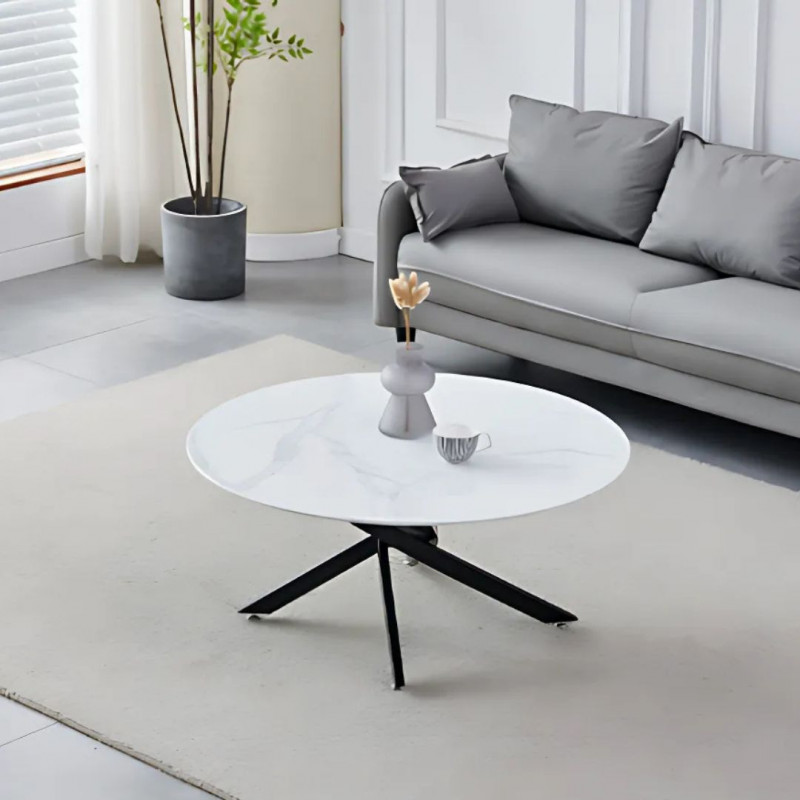 Table basse en verre aux pieds noirs – effet marbre blanc, beige et noir Table basse en verre aux pieds noirs – effet marbre blanc, beige et noir