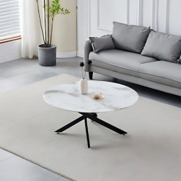 Table basse en verre aux pieds noirs – effet marbre blanc, beige et noir