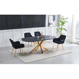 Table à manger design 2m  marbre pieds dorés