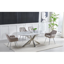 Table à manger design 2m  marbre pieds chromés