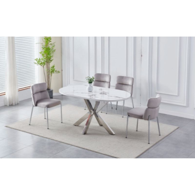 Table à manger design 2m marbre pieds chromés Table à manger design 2m marbre pieds chromés