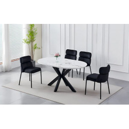 Table à manger design 2m  marbre pieds noirs