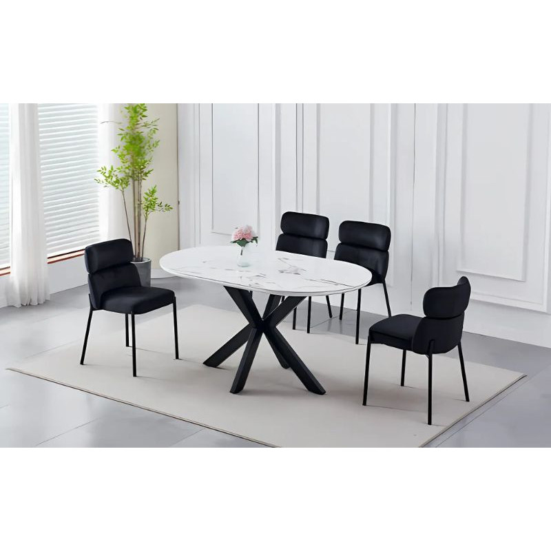 Table à manger design 2m marbre pieds noirs Table à manger design 2m marbre pieds noirs