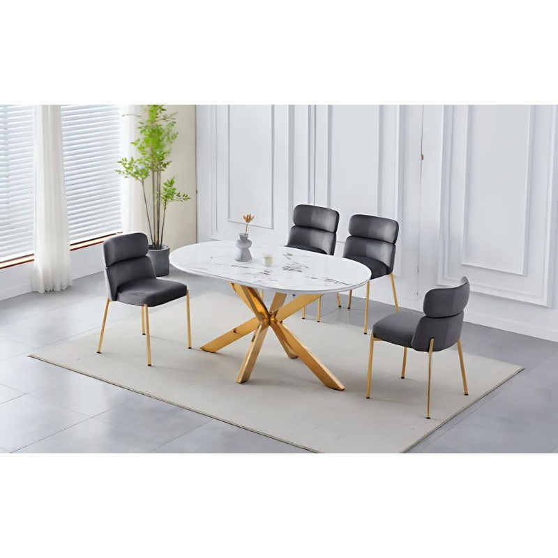 Table à manger 180 cm effet marbre – Pieds dorés Table à manger 180 cm effet marbre – Pieds dorés
