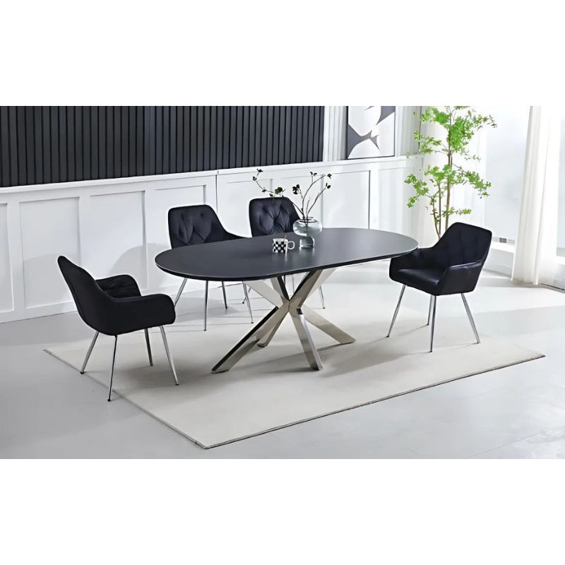 Table à manger 180 cm effet marbre – Pieds chromés Table à manger 180 cm effet marbre – Pieds chromés
