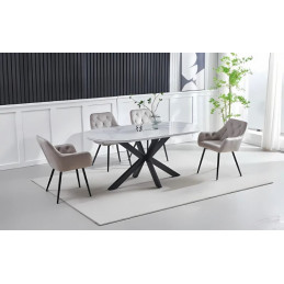 Table à manger 180 cm pied noir – plateau céramique marbre