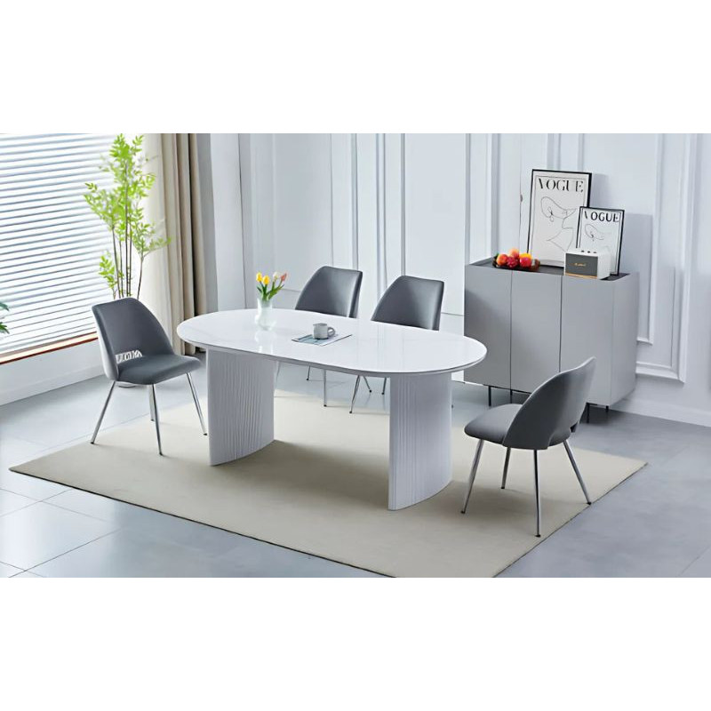 Table à manger 180 cm marbre blanc ou beige – pieds bois laqué Table à manger 180 cm marbre blanc ou beige – pieds bois laqué