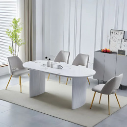 Table à manger 180 cm marbre blanc ou beige – pieds bois laqué