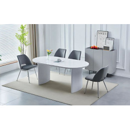 Table à manger 200 cm marbre céramique – pieds bois laqué