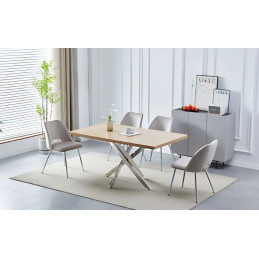 Table à manger 150 cm design – Pieds chromés – Plateau marbre ou bois