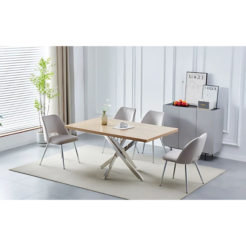 Table à manger 150 cm design – Pieds chromés – Plateau marbre ou bois Table à manger 150 cm design – Pieds chromés – Plateau marbre ou bois