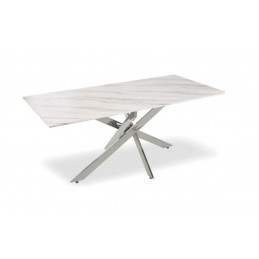 Table à manger 150 cm design – Pieds chromés – Plateau marbre ou bois