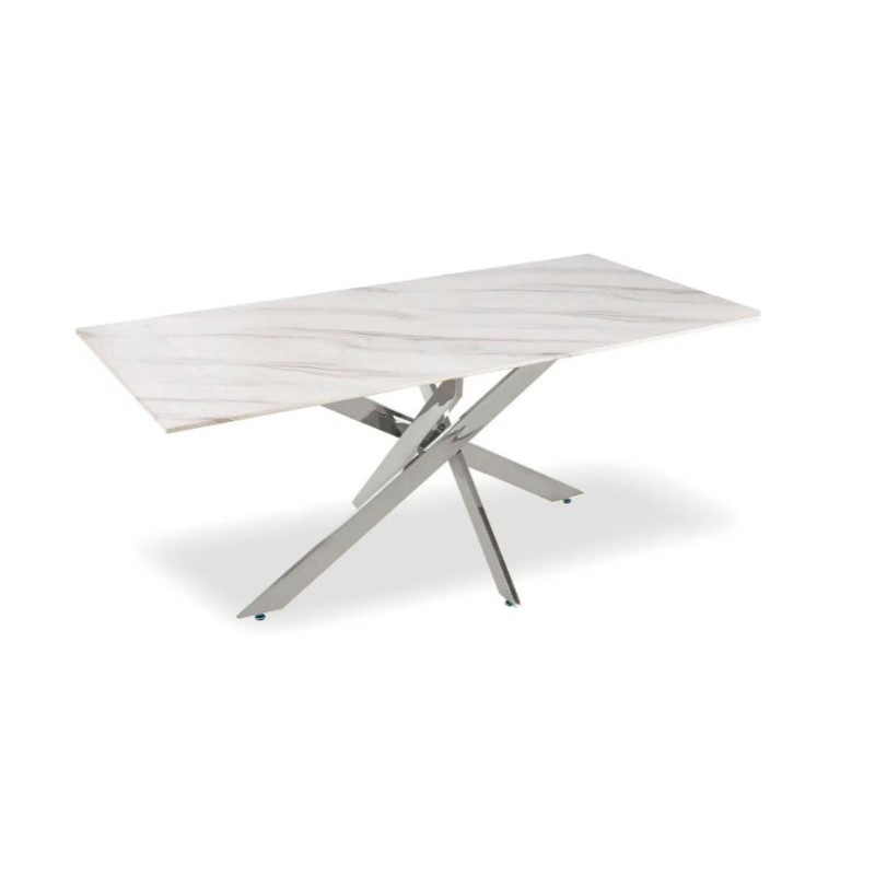 Table à manger 150 cm design – Pieds chromés – Plateau marbre ou bois Table à manger 150 cm design – Pieds chromés – Plateau marbre ou bois
