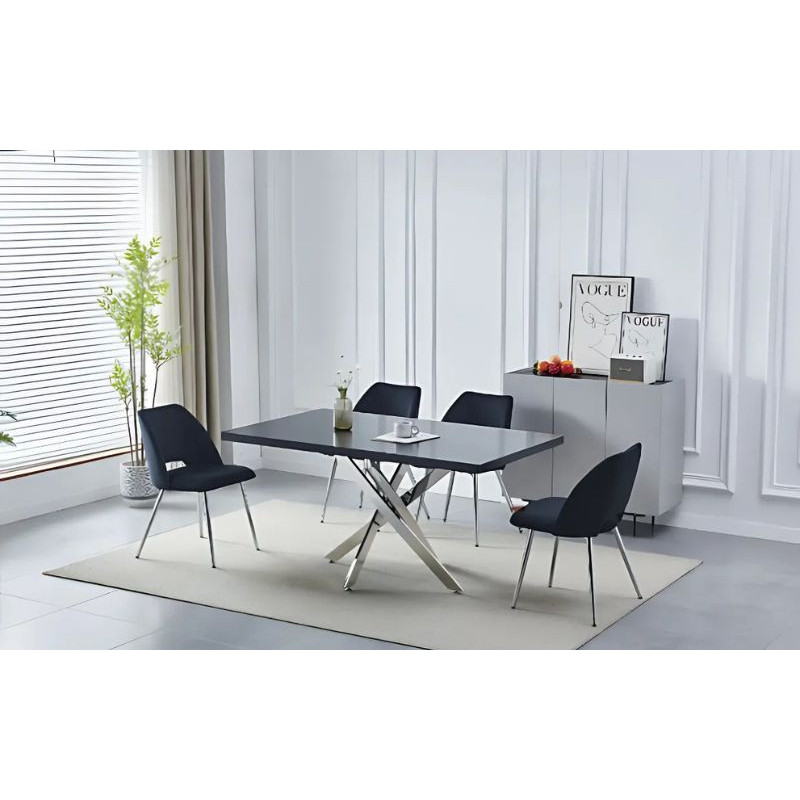 Table à manger 150 cm design – Pieds chromés – Plateau marbre ou bois Table à manger 150 cm design – Pieds chromés – Plateau marbre ou bois