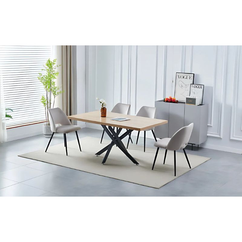 Table à manger rectangulaire 150 cm – Pieds croisés noirs – Plateau marbre ou bois Table à manger rectangulaire 150 cm – Pieds croisés noirs – Plateau marbre ou bois