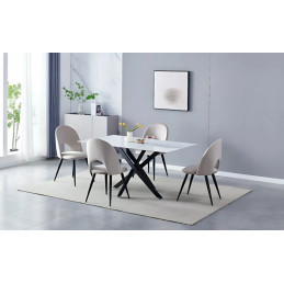 Table à manger rectangulaire 150 cm – Pieds croisés noirs – Plateau marbre ou bois