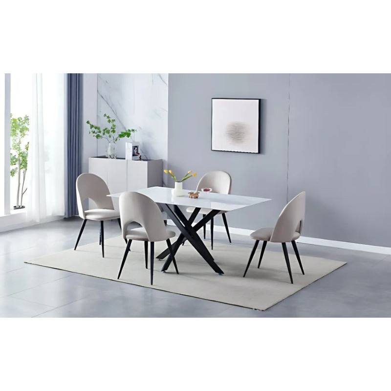 Table à manger rectangulaire 150 cm – Pieds croisés noirs – Plateau marbre ou bois Table à manger rectangulaire 150 cm – Pieds croisés noirs – Plateau marbre ou bois