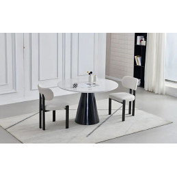 Table à manger ronde 120 cm – Pied central noir – Effet marbre blanc