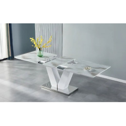 Table à manger avec rallonge 160-200 cm - Pied central en V avec bordures chromées