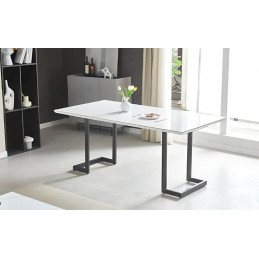 Table à Manger 180 cm - Plateau Céramique Effet Marbre Blanc
