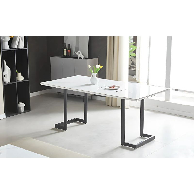 Table à Manger 180 cm - Plateau Céramique Effet Marbre Blanc Table à Manger 180 cm - Plateau Céramique Effet Marbre Blanc