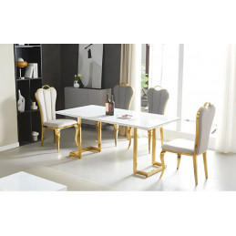 Table à Manger 180 cm - Plateau Céramique Effet Marbre Blanc