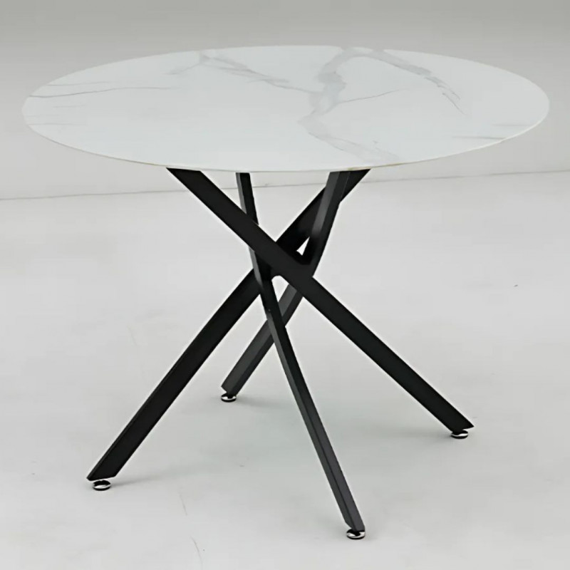 Table à manger ronde 120 cm – Pieds entrecroisés – Plateau marbre ou verre transparent Table à manger ronde 120 cm – Pieds entrecroisés – Plateau marbre ou verre transparent