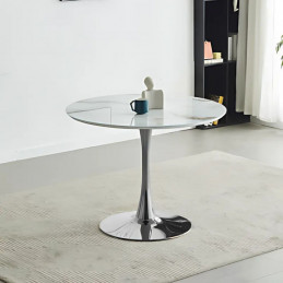 Table ronde vintage 100 cm – Pied chromé – Plateau marbre blanc ou noir