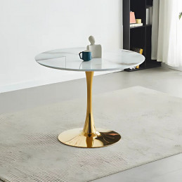 Table ronde 100 cm – Pied doré – Marbre blanc ou noir