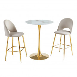 Table haute pied doré – Plateau marbre noir ou beige