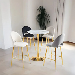 Table haute pied doré – Plateau marbre noir ou beige