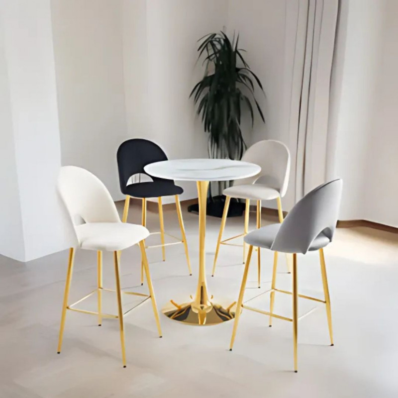 Table haute pied doré – Plateau marbre noir ou beige Table haute pied doré – Plateau marbre noir ou beige