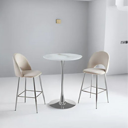 Table haute de bar pied chromé – Marbre beige ou noir