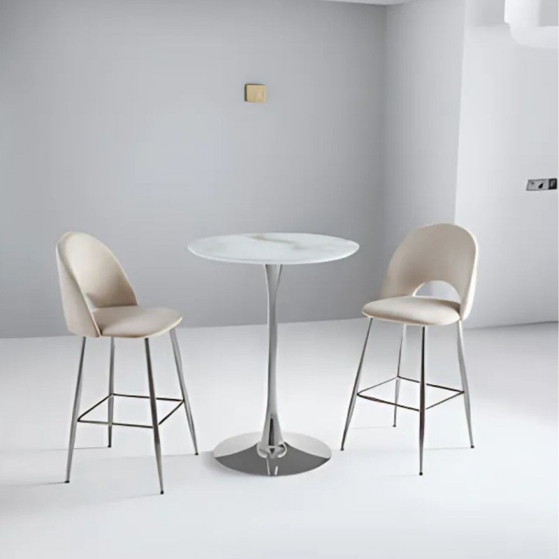 Table haute de bar pied chromé – Marbre beige ou noir