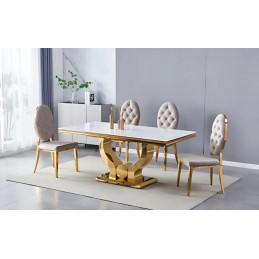 Table à manger 150 cm pied doré et plateau marbre