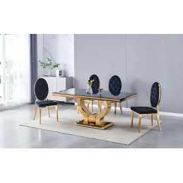 Table à manger 150 cm pied doré et plateau marbre