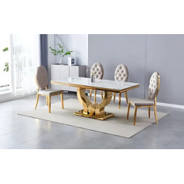 Table à manger 180 cm pied doré et plateau marbre