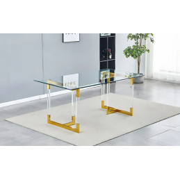Table à manger 180cm - Verre transparent et doré