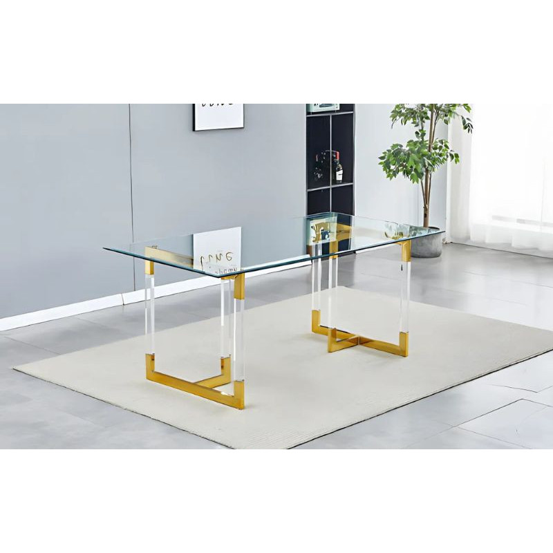 Table à manger 180cm - Verre transparent et doré Table à manger 180cm - Verre transparent et doré
