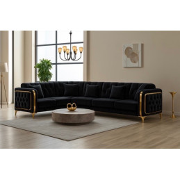 Canapé ARISTELLA – Velours Noir & Or Convertible Luxe