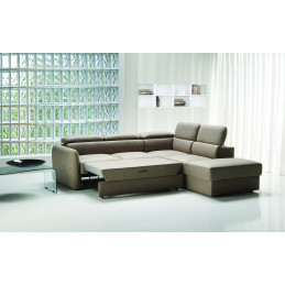 Canapé VELTANA – Convertible Velours Taupe & Coffre