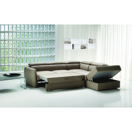 Canapé VELTANA – Convertible Velours Taupe & Coffre