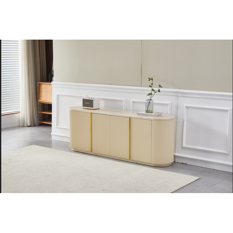 Meuble TV travertin RAVELLO 180 cm – Design galbé chic Meuble TV travertin RAVELLO 180 cm – Design galbé chic