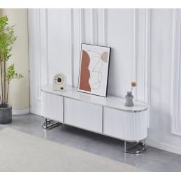 Meuble TV ESMERALDA Chrome – Céramique Marbre Blanc 180 cm