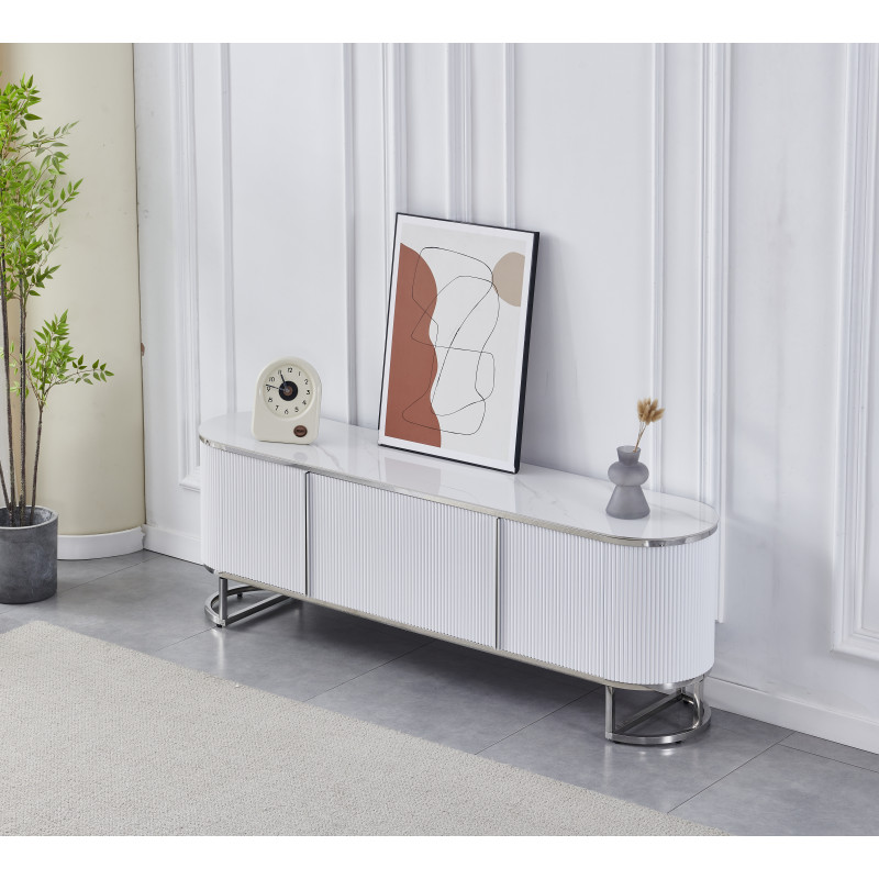 Meuble TV ESMERALDA Chrome – Céramique Marbre Blanc 180 cm Meuble TV ESMERALDA Chrome – Céramique Marbre Blanc 180 cm