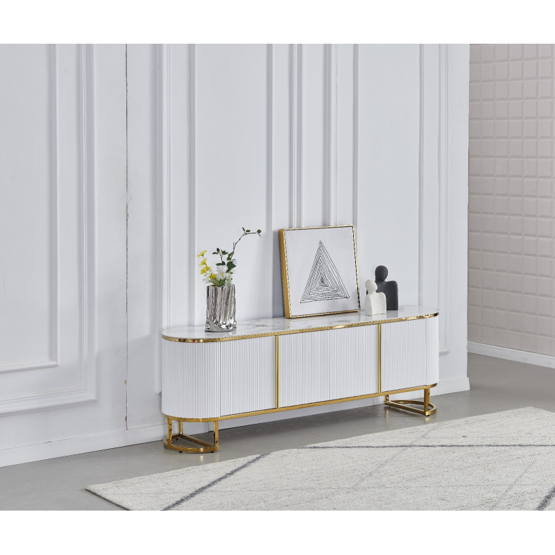 Meuble TV ESMERALDA Chrome – Céramique Marbre Blanc 180 cm Meuble TV ESMERALDA Chrome – Céramique Marbre Blanc 180 cm