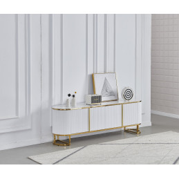 Meuble TV ESMERALDA Chrome – Céramique Marbre Blanc 180 cm