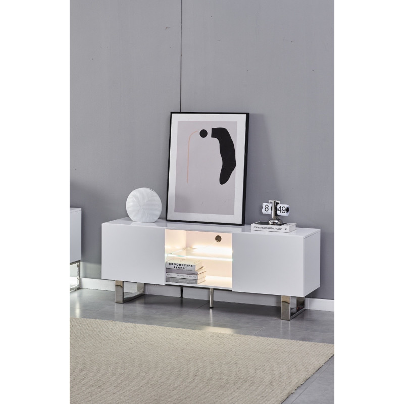 Meuble TV ScandyLight blanc LED 150 cm – Bricochic Meuble TV ScandyLight blanc LED 150 cm – Bricochic