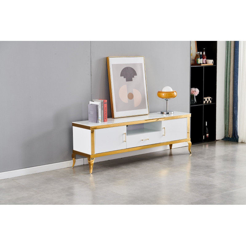 Meuble TV marbre et métal doré - Léonard Baroque Meuble TV marbre et métal doré - Léonard Baroque